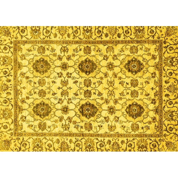 Ahgly Company Machine Washable Indoor Rectangle Abstract Yellow Modern Area Rugs, 5' x 7'