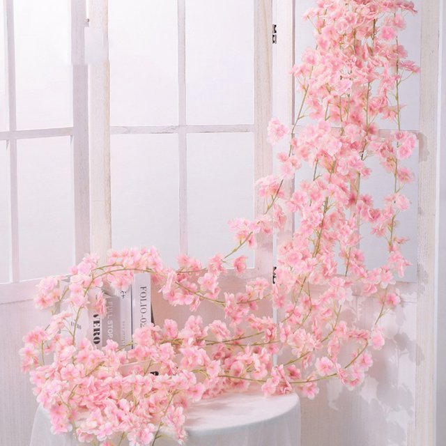 Enredadera De Flor De Cerezo Artificial, 1.8M Flores De Flor De Cerezo De Seda Artificial Guirnalda De Enredadera Colgante Para El Hogar Boda Interior Jardín Al Aire Libre Decoración De Fiesta En La P Muyoka Hogar