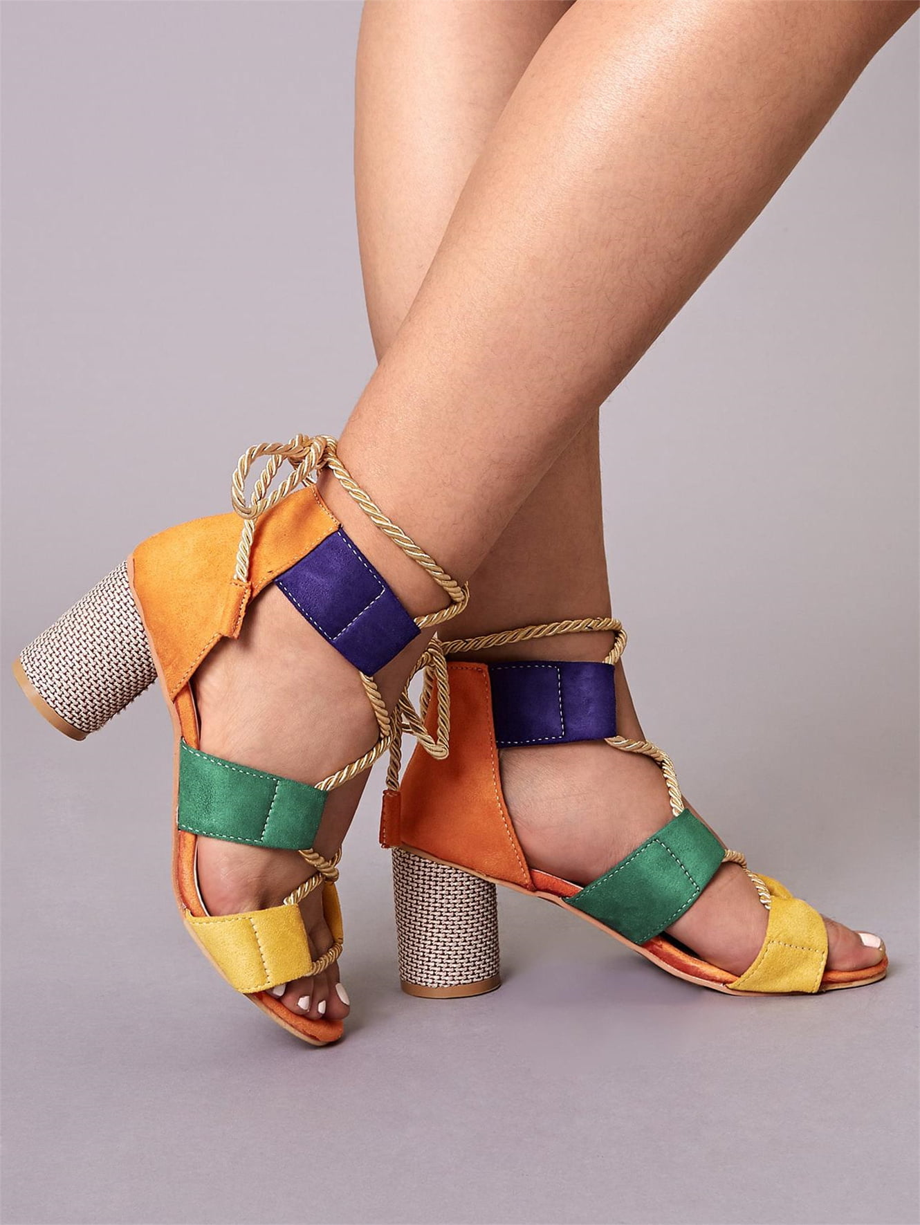 Women's Art Printed Block Heels Fashion Pointed Toe Slip - Temu Mexico