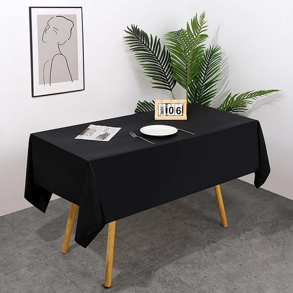 Premium Disposable Silver Rectangle Tablecloth 73.62x53.94 Inches for Parties and Events - Smooth Plastic Cover,Black