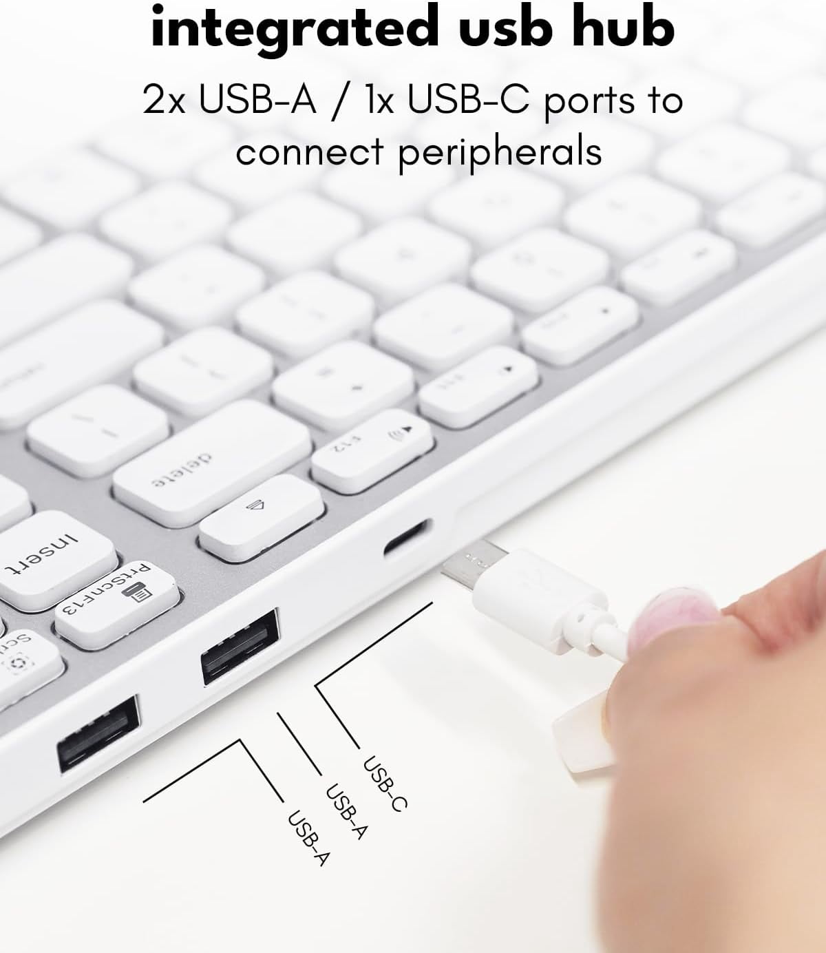 Macally Wired Keyboard for Mac with USB Hub (2X USB-A / 1x USB-C) - Compatible Backlit Apple Keyboard with Dual Interface - Auto OS Detection for Mac, MacBook, iMac, PC, Android, iPad, iOS - Silver