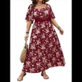thumbnail image 3 of Vestidos Florales de Corta para Mujer, Cuello Cuadrado, Encaje Recortado, Ojales, Estilo Vintage Bohemio, Maxivestido 2025 Rojo XXL, 3 of 10
