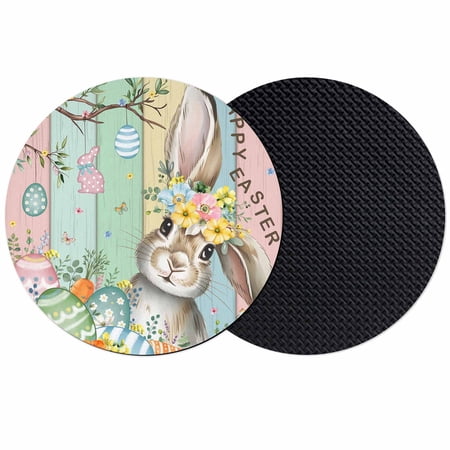 Colorful Easter Bunny Coasters Set of 2 Absorbent Coasters for Drinks Spring Easter Eggs Floral Wooden Coaster for Desk Coffee Table Protection Home Decor House Warming Gifts 4
