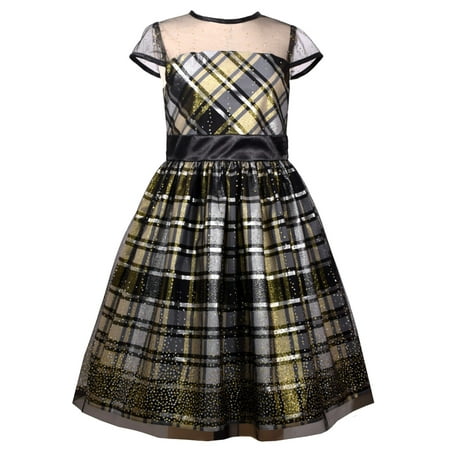 Bonnie Jean Plaid Dress - Bonnie Jean Girls Black Plaid Illusion Dress 10
