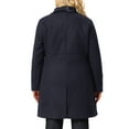 thumbnail image 3 of Unique Bargains Women's Plus Single Breasted Cinched Waist Winter Pea Long Coat 1X Dark Blue, 3 of 7