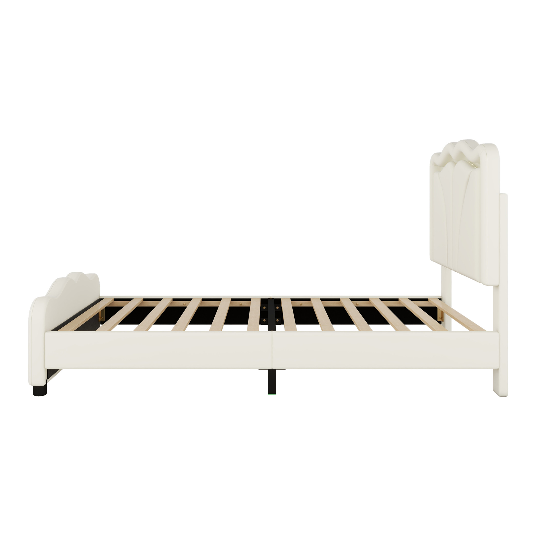 Noble House Sheila Twin Upholstered Platform Bed, Curve Shaped Height-Adjustable LED Headboard, PU Leather, White