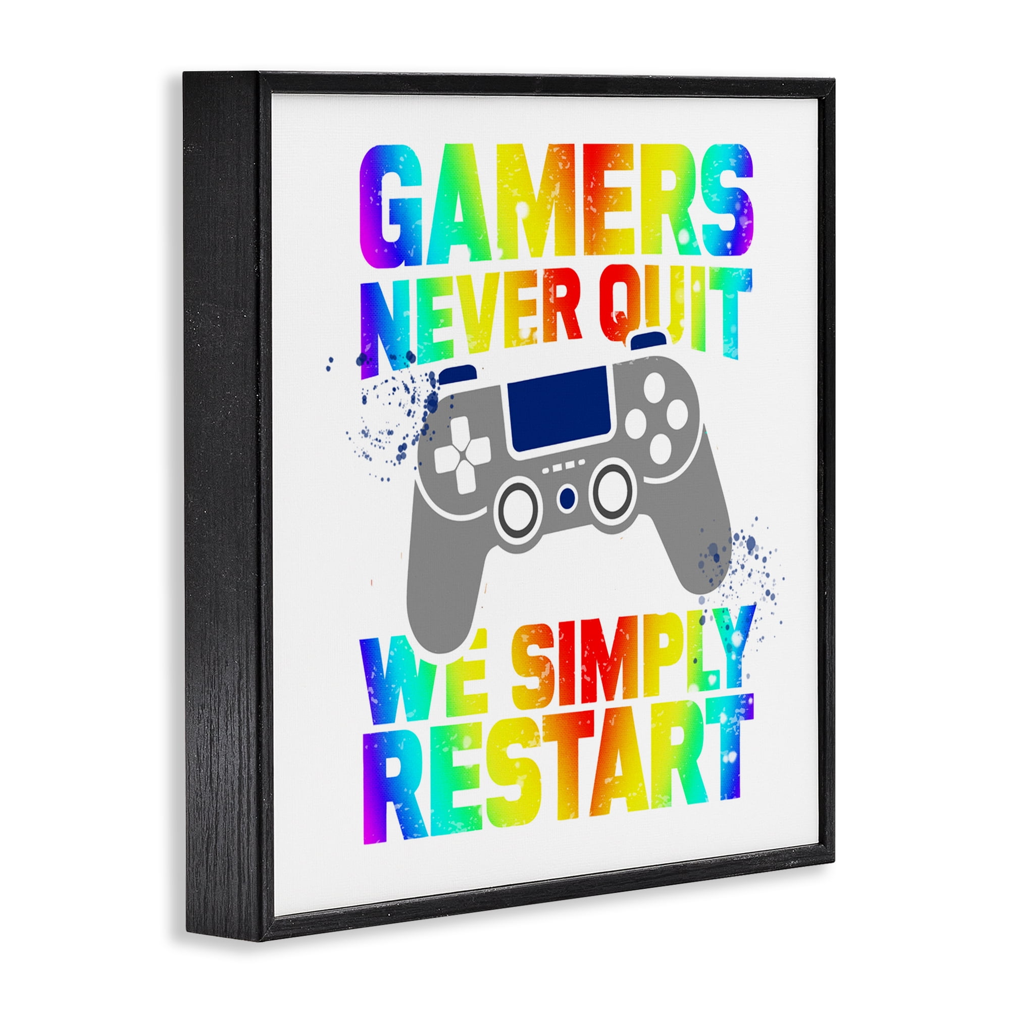 Rainbow Gamers Never Quit Black Framed Giclee Art, design by Kim Allen