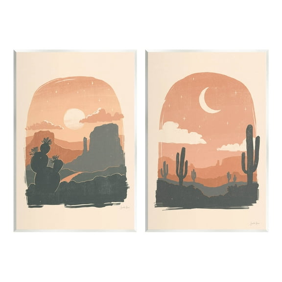 Stupell Industries Contemporary Desert Scene Silhouette Graphic Art Unframed Art Print Wall Art, Set of 2, Design by Janelle Penner