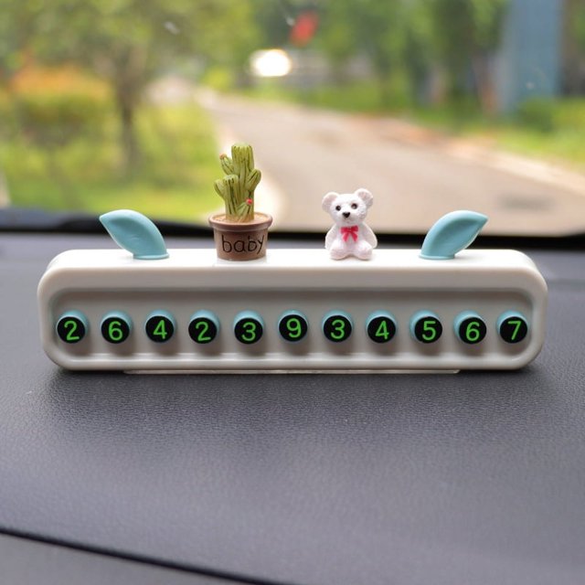 Placa de matrícula temporal para estacionamiento de automóviles con lindo teléfono móvil de dibujos animados (cactus y oso) brillar Electrónica