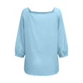 thumbnail image 5 of Linen Tops for Women Bow Tie Front Neck 3/4 Puff Sleeve Casual Blouse Loose Fit Soft Summer Daily Tops by Yigetop Sky Blue XL, 5 of 6