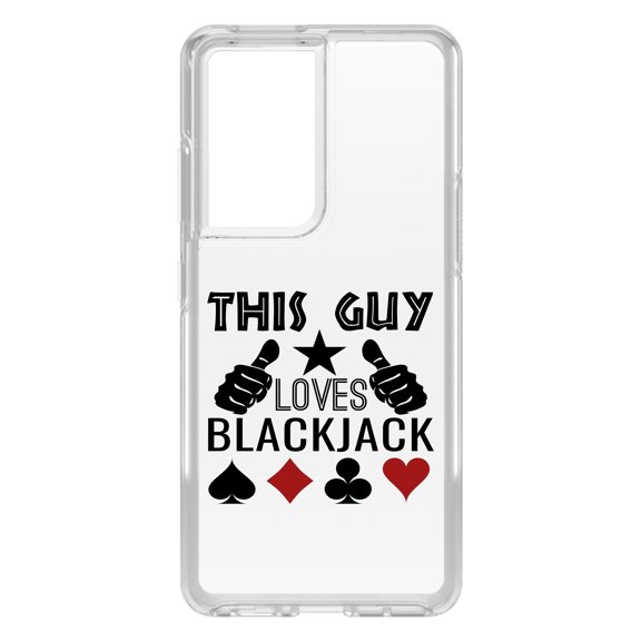 DistinctInk Clear Shockproof Hybrid Case for Galaxy S21 ULTRA 5G (6.8" Screen) - TPU Bumper Acrylic Back Tempered Glass Screen Protector - This Guy Loves Blackjack