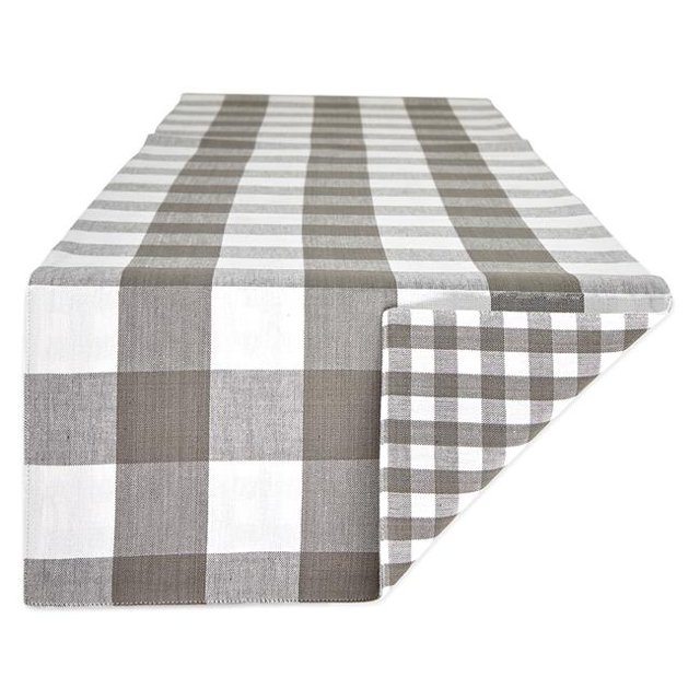Design Imports Z02414 14 x 72 in. Grey & White Reversible Gingham & Buffalo Check Table Runner