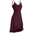 thumbnail image 5 of Jzuxvd Women's Sleeveless Halter A Line Pleated Plus Size High Low Wedding Guest Elegant Dresses Wine M, 5 of 5