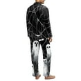 thumbnail image 2 of SCRAWLGOD Halloween Ghost Spider Web Bat White Black Men Pajamas Set Long Sleeve Pjs, Notch Collar Button Down Tops Soft Elastic Waistband Bottoms, Set of 2 with Pockets, Casual Sleepwear, XXL, 2 of 6