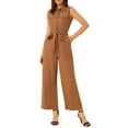 thumbnail image 2 of INSPIRE CHIC Women's Ankle Tie Waist Workwear Button Front Sleeveless Jumpsuit XL Brown, 2 of 6