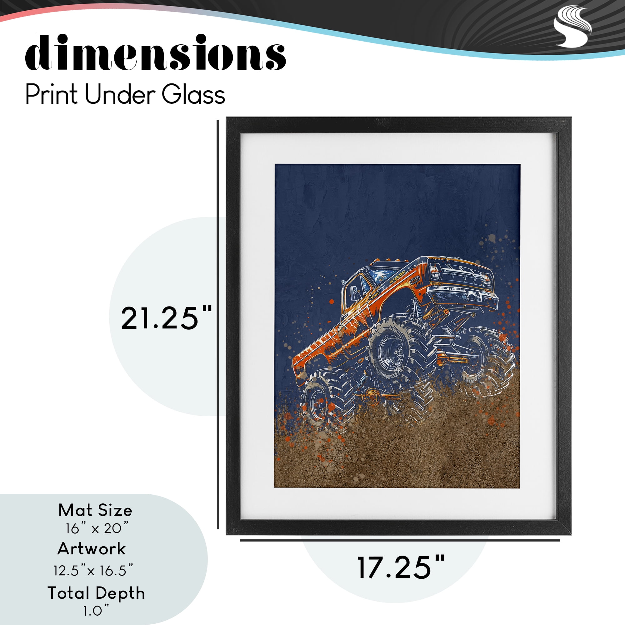 My Jam Monster Truck Black Framed Print Under Glass, design by Kim Allen
