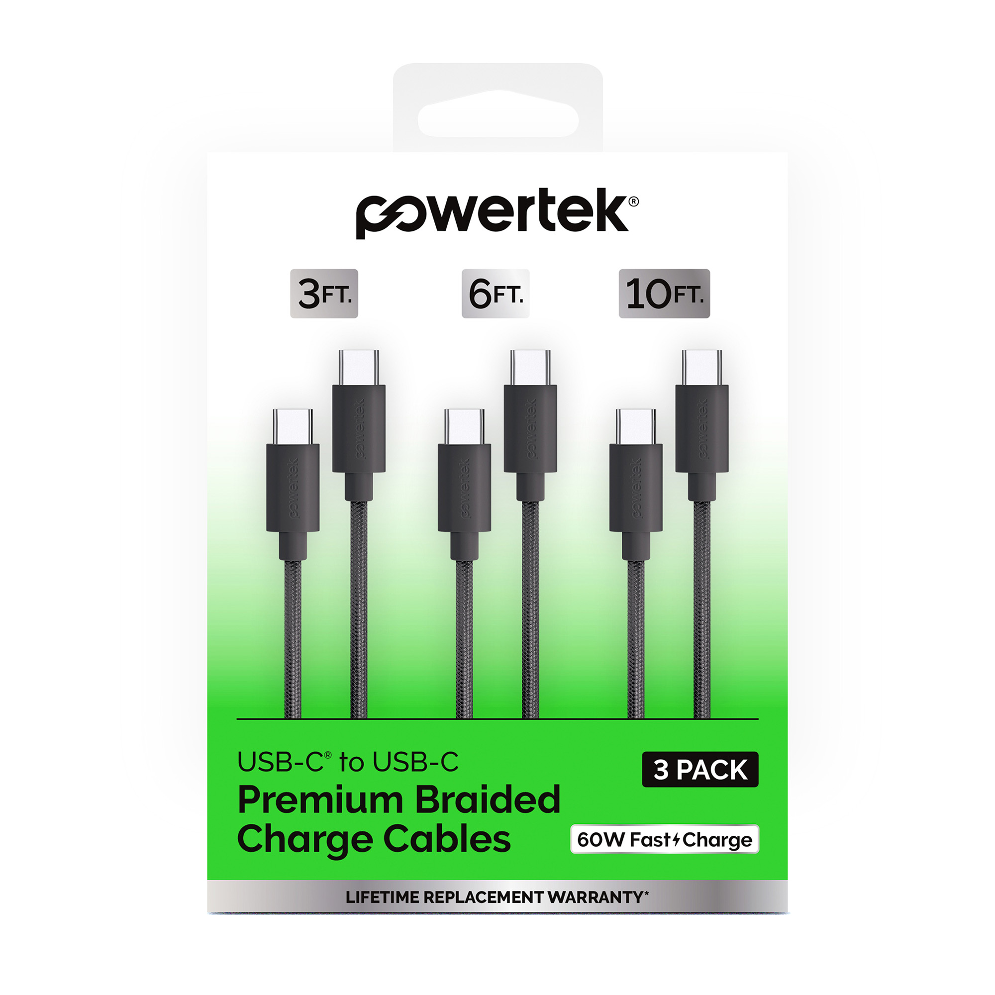 Powertek USB-C Cable 3-Pack, 60W Fast Charging, Black photo 5