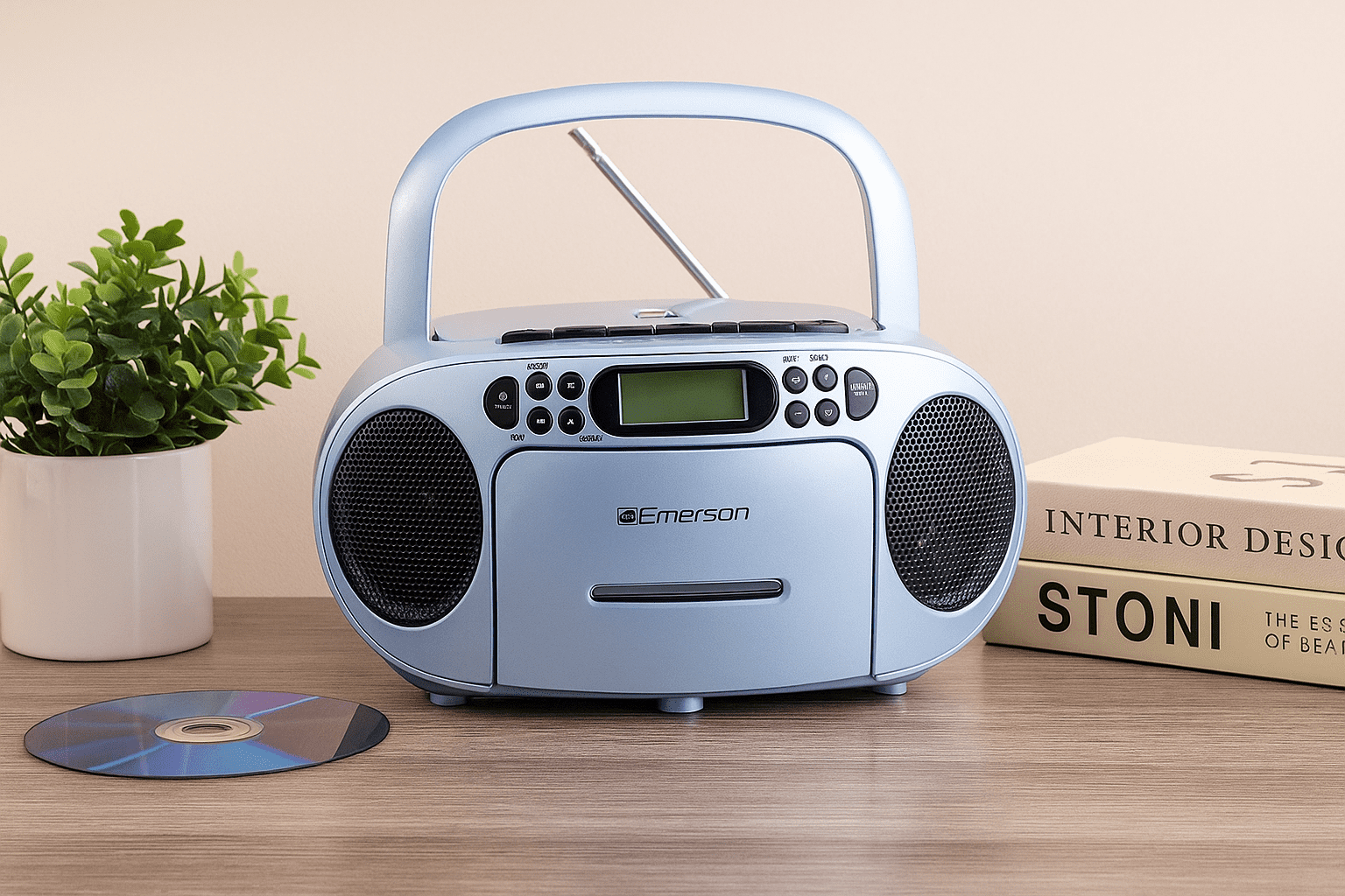 Emerson Portable CD Player Boombox with Cassette Player, AM/FM Radio, Tape Recorder, AUX, Headphone Jack, Dual Speakers, AC/DC & Battery Operated - Stereo System for Home, Indoor & Outdoor Use
