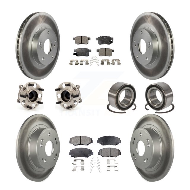 Transit Auto Front Rear Wheel Hub Bearings Assembly Coated Disc Brake Rotors and Ceramic Pads Kit (10Pc) for Car Honda Accord - Left Right Side (Driver Passenger) KBB-108447