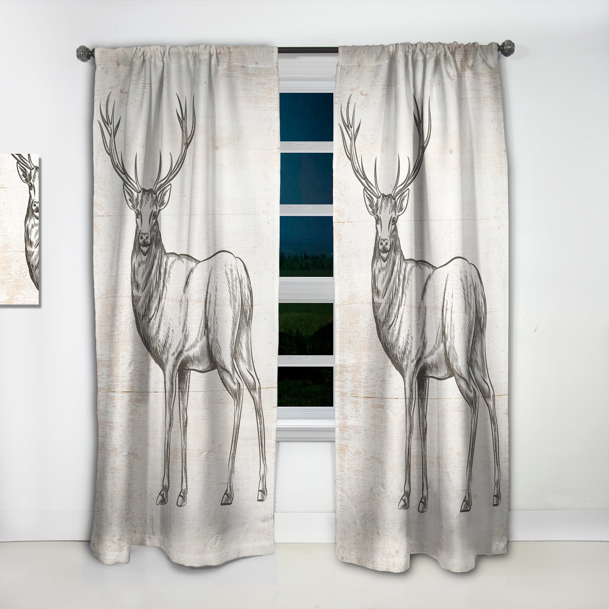 Designart 'Beautiful and Wild Deer VIII' Farmhouse Curtain Panel