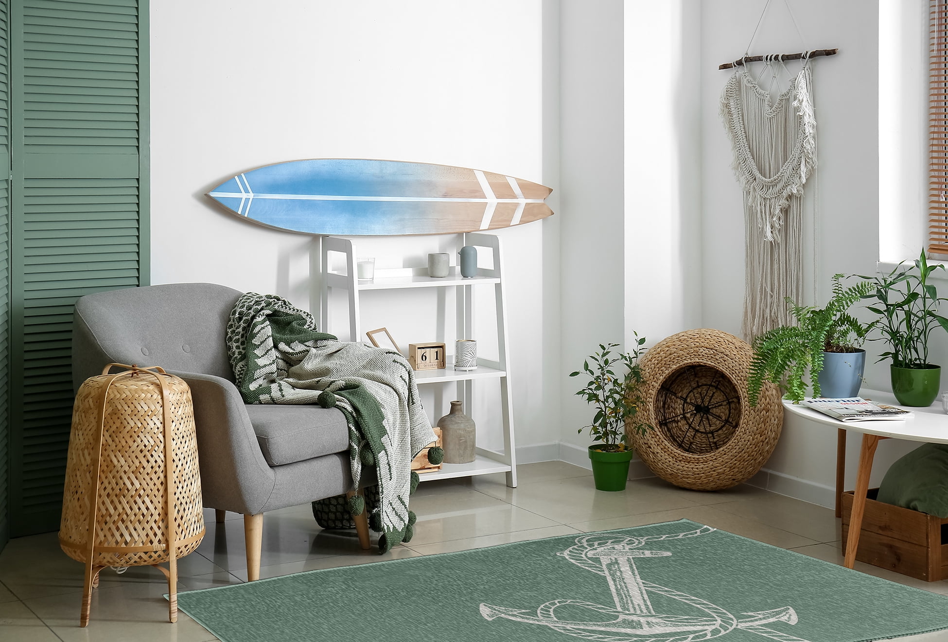 Simply Daisy 4' x 6' Anchored Nautical Chenille Rug, Sage
