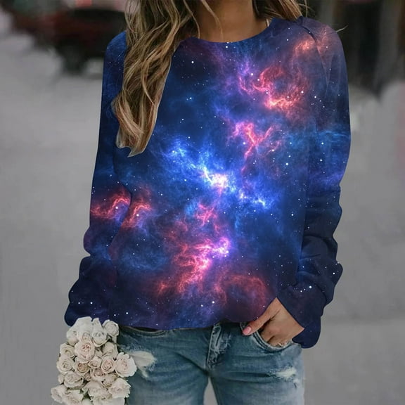 Meichang Womens Sweatshirts Trendy Print Long Sleeve Crew Neck Pullover Loose Fit Casual Winter Fall Sweatshirts No Hood