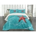 thumbnail image 3 of Ambesonne Starfish Quilted Bedspread Set 3 Pcs, Vivid Blue Water, King Size, Aqua Red, 3 of 5
