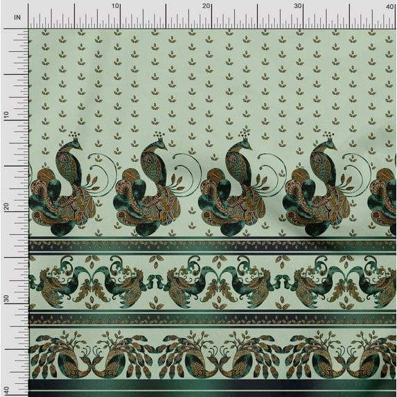 Soimoi Rayon Crepe Fabric Feather & Peacock Panel Fabric Prints by Yard 46 Inch Wide