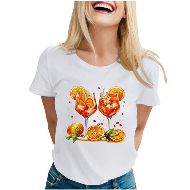 T-shirt à Manches Courtes Imprimé Col Rond Décontracté pour Femmes