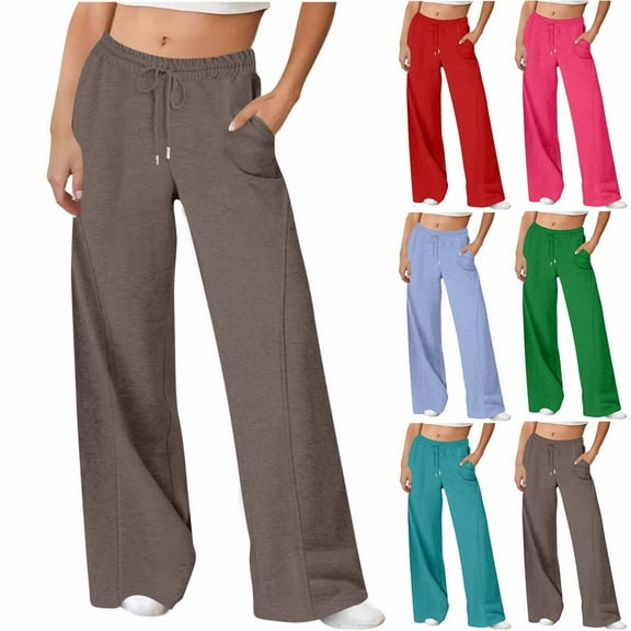 LSLJS Joggers for Women Wide Leg Drawstring Waisted Athletic Sweatpants Casual Loose Solid Color Work Pants with Pockets, S-2XL