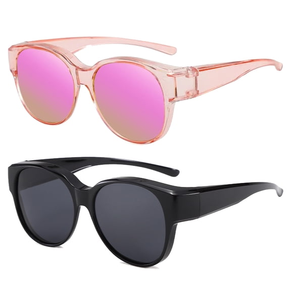 2 Pcs Fit Over Glasses Sunglasses - Oversized Cat Eye Polarized Sunglasses for Men Women, 100% UV400 UV Protection Wrap Around Sunglasses Over Prescription Glasses