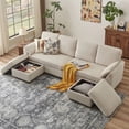 thumbnail image 6 of Pingliang Home Corduroy Sectional Sofa with Double Ottomans, Modern Modular Sofa Couch with Storage,4 Seat U-Shaped Couch Sofa for Living Room, Apartment, APT,Office,Studio,Beige, 6 of 8