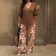 thumbnail image 3 of BWASD Womens Pajamas Set 2 Piece Summer Casual Elegant Print Loose Sleepwear V Neck Short Sleeve Top and Long Pants With Pockets Pjs Set Leisure Home Wear Daily (Coffee L), 3 of 5