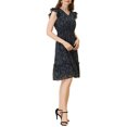 thumbnail image 4 of Allegra K Women's Flutter Sleeves V Neck Smocked Waist Ruffle Floral Dresses, 4 of 5