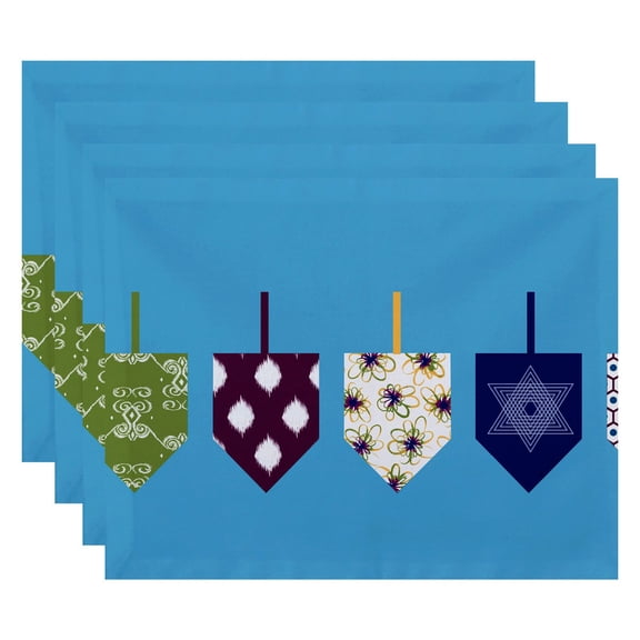 Simply Daisy 18" x 14" Doodled Dreidels Geometric Print Placemats, Set of 4