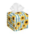 thumbnail image 1 of Fotbe Blue White Striped Sunflower A Porta Pañuelos Decorativo de Cuero, Caja Cuadrada Moderna para Pañuelos Faciales, Organizador y Dispensador 5x5x5'', 1 of 7