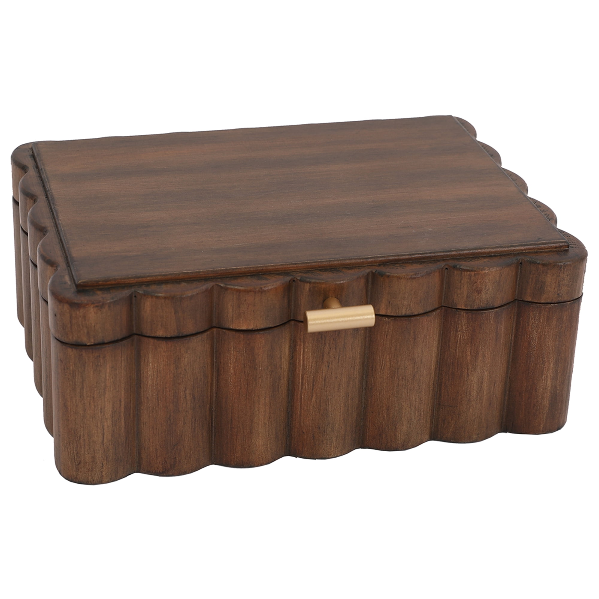 Better Homes & Gardens Scalloped Wooden Jewelry Box with Lid, Decorative Trinket Storage Organizer, Natural Wood
