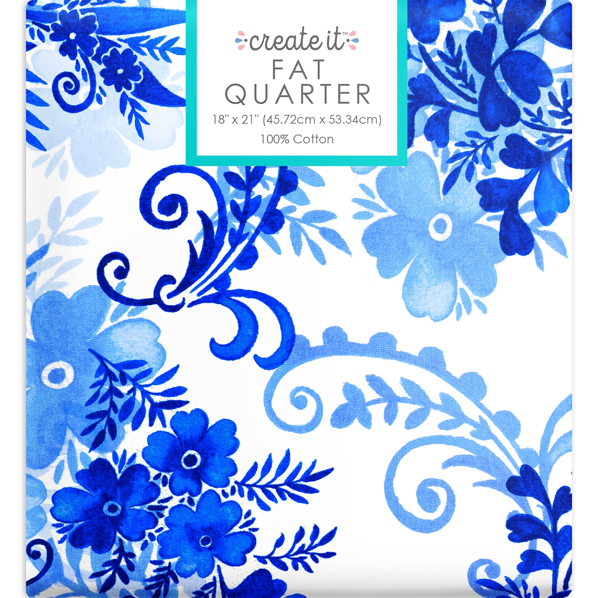 Create It 18"x21" 100% Cotton Floral Precut Sewing & Craft Fabric, Blue 10 Pieces