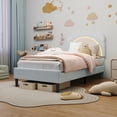 thumbnail image 1 of Yeshouse estructura de cama individual con luces LED y cabecero ajustable en forma de osito, tapizada en terciopelo, soporte de listones de madera, silenciosa y fácil de montar, ideal para niños, 1 of 8