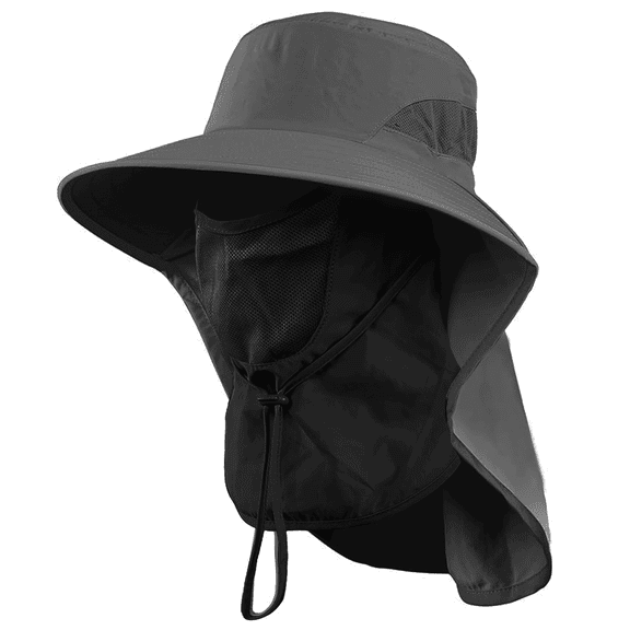 Sun Hats, Breathable Wide Brim Fishing Hat, UPF 50  UV Protection Bucket Hat with Neck Flap and Removable Face Cover for Fishing Hiking Men Women, Dark Grey