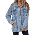 thumbnail image 3 of Women's Long Oversized Denim Jacket Boyfriend Ripped Distressed Jean Jackets Coat Light Blue XL, 3 of 6