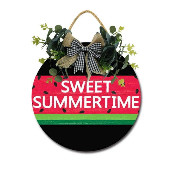 Sweet Summertime Front Door Sign Funny Wreaths Hanging Wooden Plaque Decoration Round Rustic Wood Farmhouse Porch Decor for Home Front Door Decor, 11 x 11 Inch