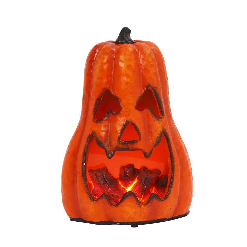 12" Light Up Jack O Lantern Pumpkin Log Moving Fire Flames Battery