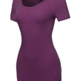 thumbnail image 4 of A2Y Women's Solid Fitted Classic Short Sleeve Premium Cotton Midi Dress Dark Plum S, 4 of 5
