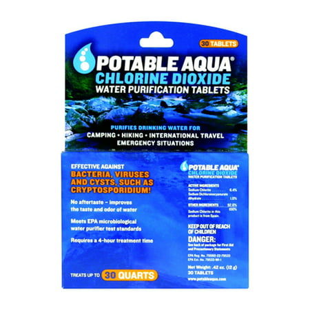 Chlorine Dioxide Water Purification Tablets By Potable Aqua  - 30 (Best Water Purification Tablets For Hiking)