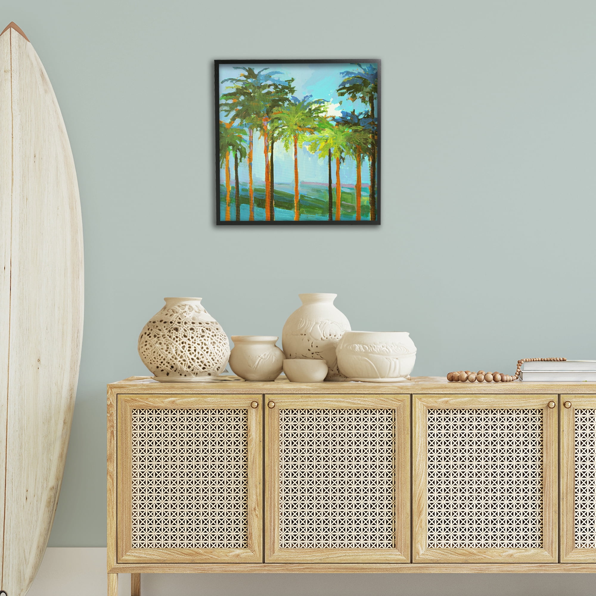 Stupell Industries Tall Palms Abstraction Coastal Painting Black Framed Art Print Wall Art, 24 x 24