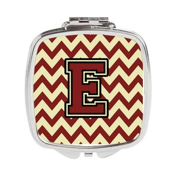 Carolines Treasures  Letter E Chevron Maroon & Gold Compact Mirror - Maroon & Gold