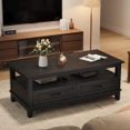 thumbnail image 4 of TEQIN Rustic Coffee Table with Drawers,47" Coffee Table, Living Room Tables with Storage, Wooden Center Table for Reading Playing Room Home Accent Table for Dining Room Apartment, 4 of 7