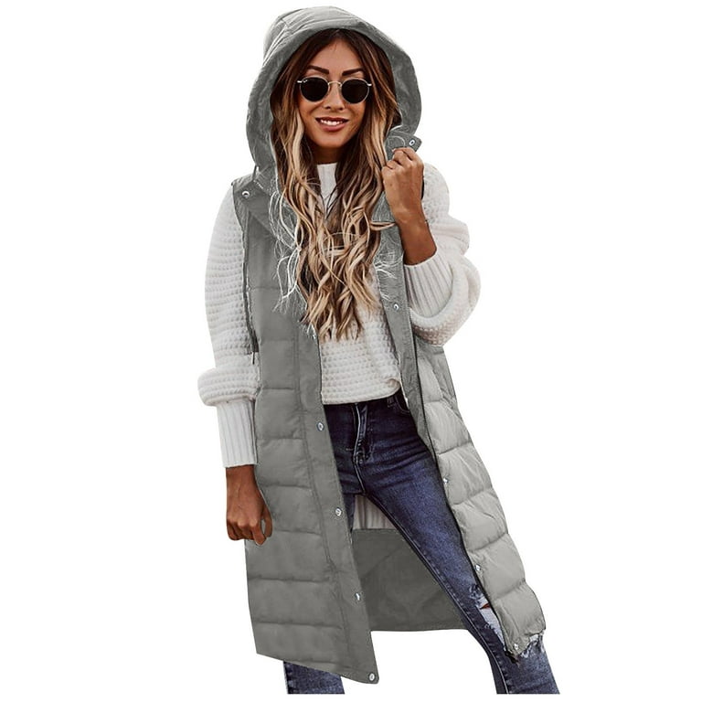 TQWQT Women's Long Quilted Vest Hooded Maxi Length Sleeveless Puffer Vest  Padded Coat Winter Outerwear