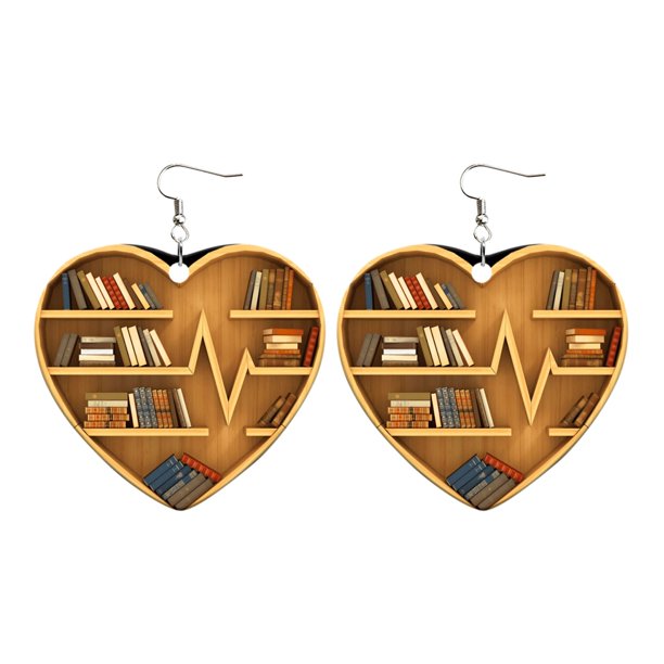 Book Lover Pendientes con forma de corazón de librería Adorno acrílico